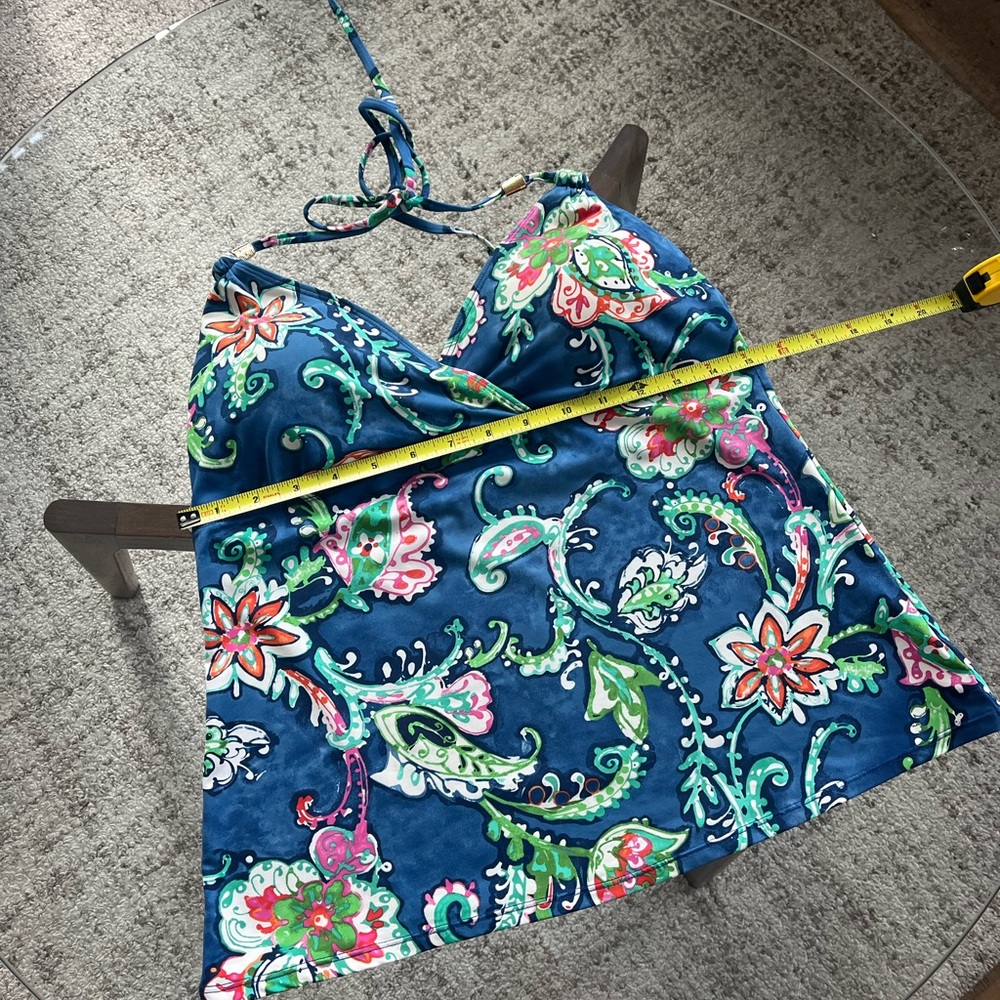 Ralph Lauren Navy Floral Paisley Tankini Set with Pink & Green Accents Sz 12